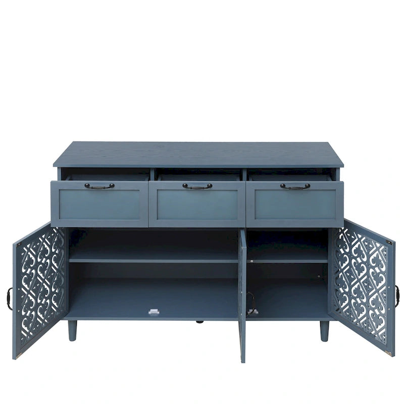 Retro Style 47.24 Inch Horizontal Dresser with 3 Drawers and 3 Carved Panel Doors