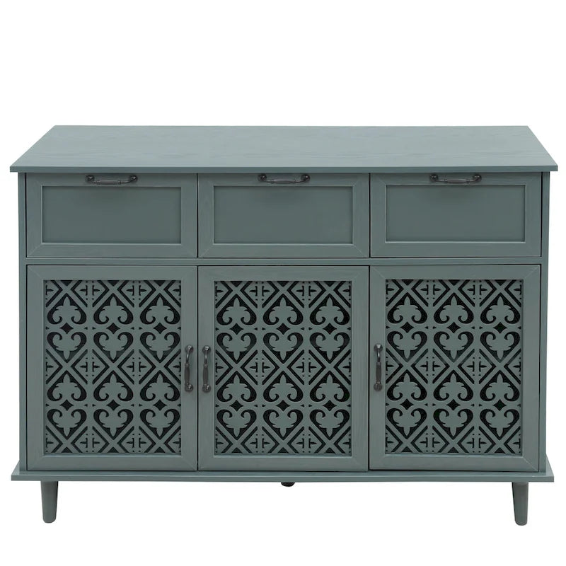 Retro Style 47.24 Inch Horizontal Dresser with 3 Drawers and 3 Carved Panel Doors