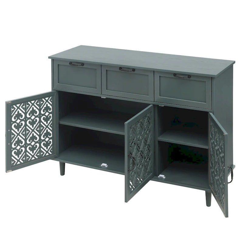 Retro Style 47.24 Inch Horizontal Dresser with 3 Drawers and 3 Carved Panel Doors