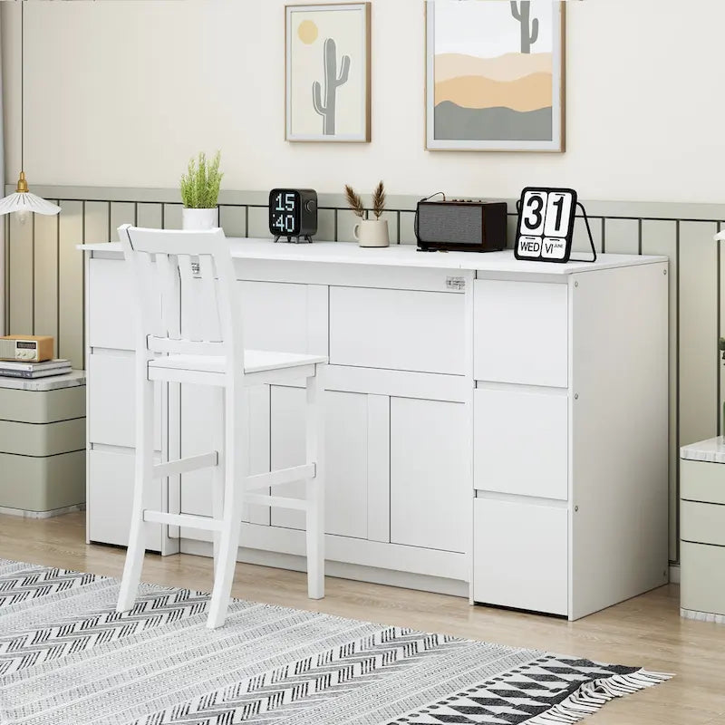 Murphy Bed with Drawers, Cabinets, USB Ports and High Stools Included