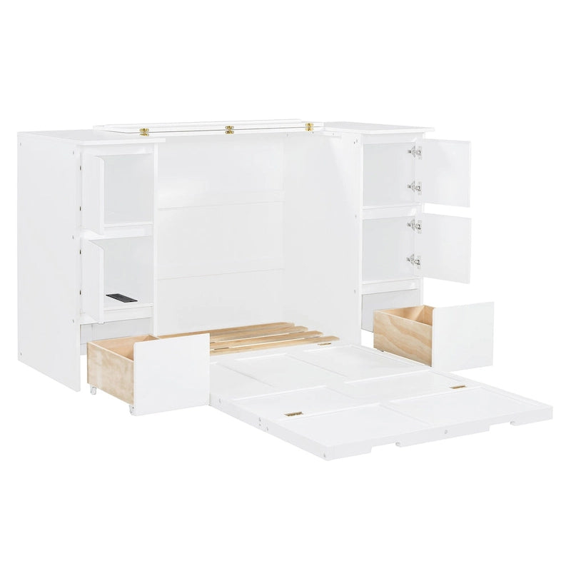 Murphy Bed with Drawers, Cabinets, USB Ports and High Stools Included