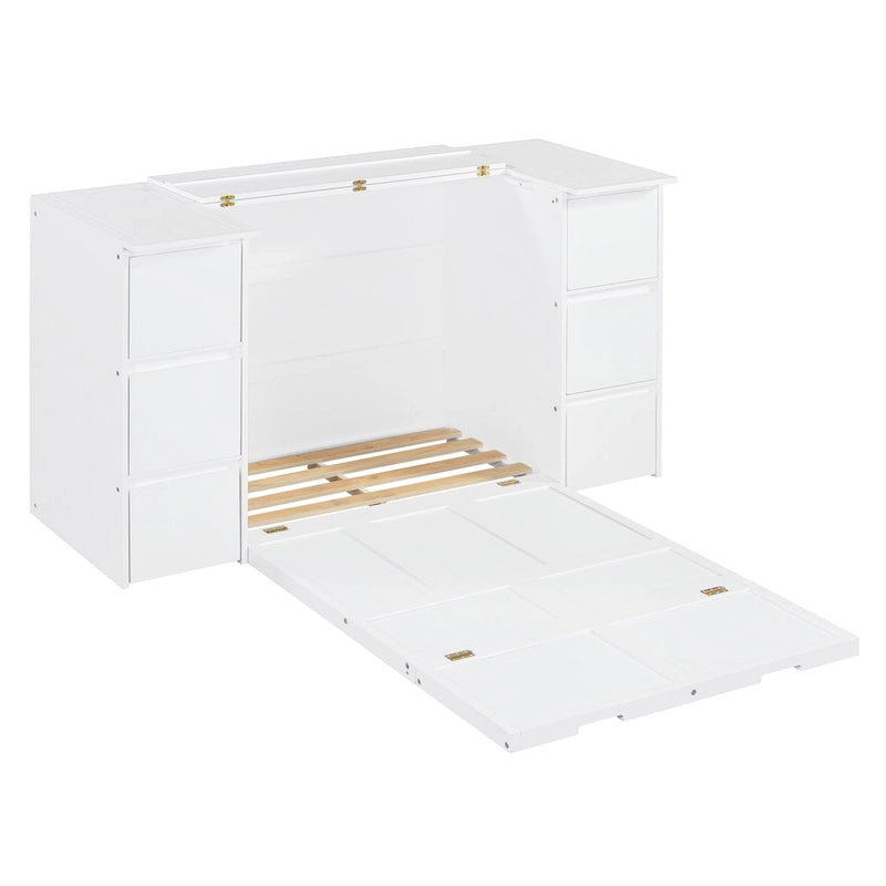 Murphy Bed with Drawers, Cabinets, USB Ports and High Stools Included