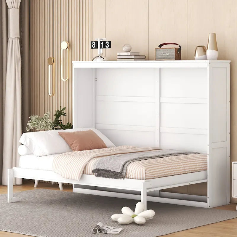 Full Size Wooden Wall Murphy Bed Space-Saving with Flexible Slat Support