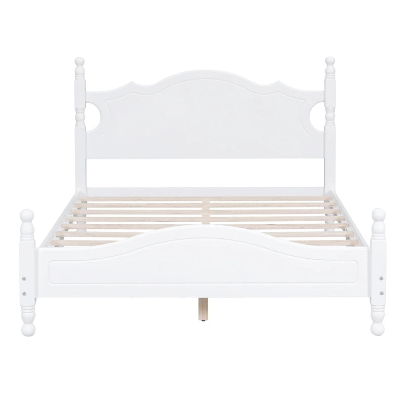 Retro Style Pine Wood Platform Bed Frame with Headboard and Footboard