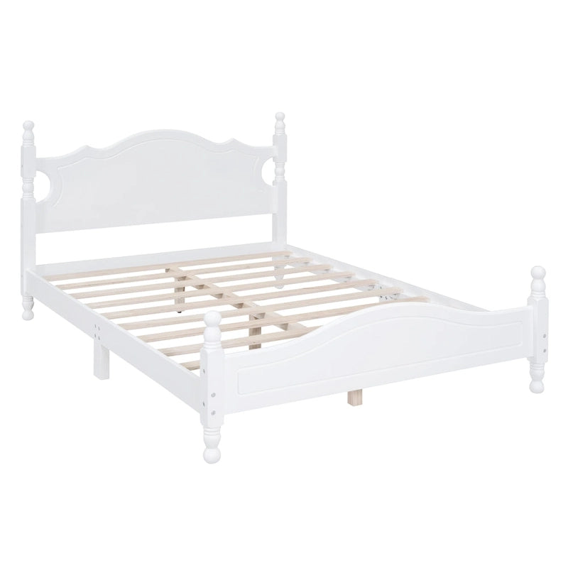 Retro Style Pine Wood Platform Bed Frame with Headboard and Footboard