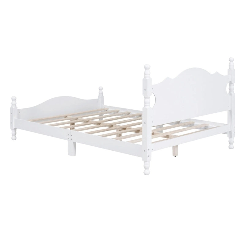 Retro Style Pine Wood Platform Bed Frame with Headboard and Footboard