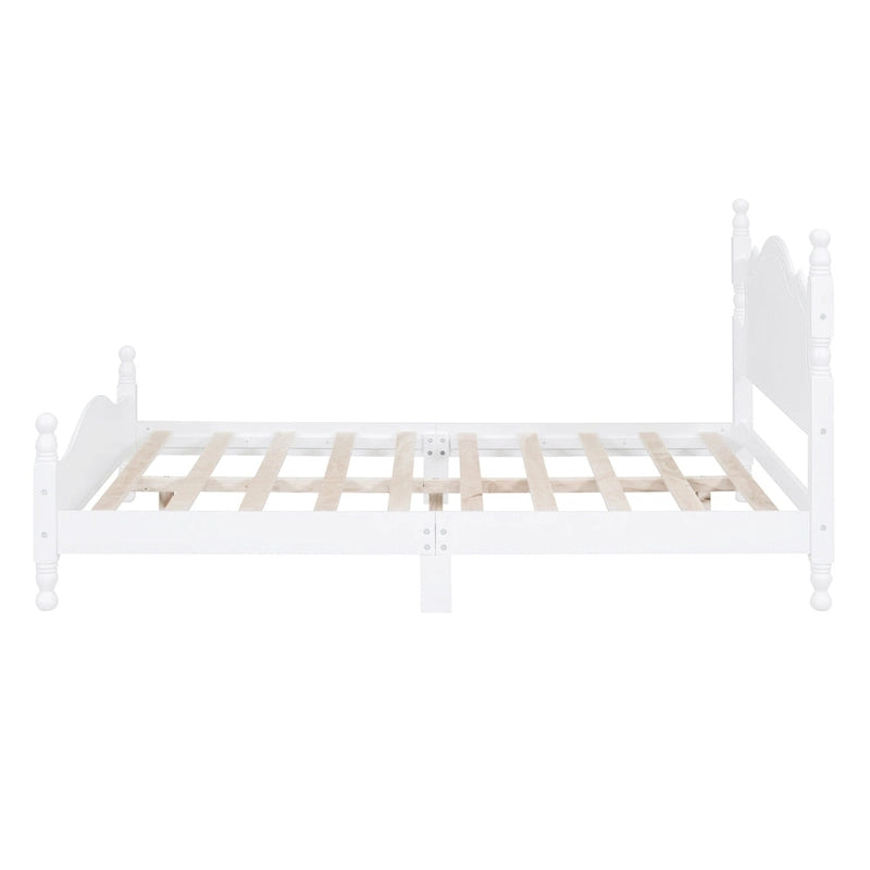 Retro Style Pine Wood Platform Bed Frame with Headboard and Footboard