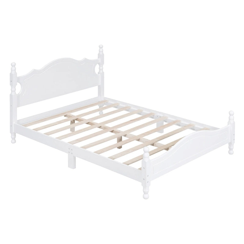 Retro Style Pine Wood Platform Bed Frame with Headboard and Footboard