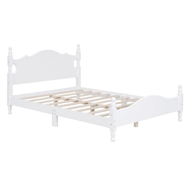 Retro Style Pine Wood Platform Bed Frame with Headboard and Footboard