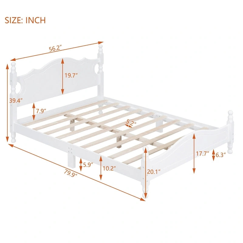 Retro Style Pine Wood Platform Bed Frame with Headboard and Footboard
