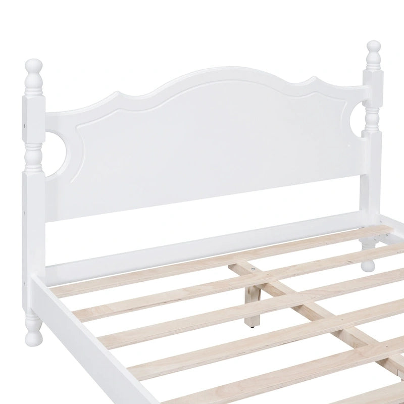 Retro Style Pine Wood Platform Bed Frame with Headboard and Footboard