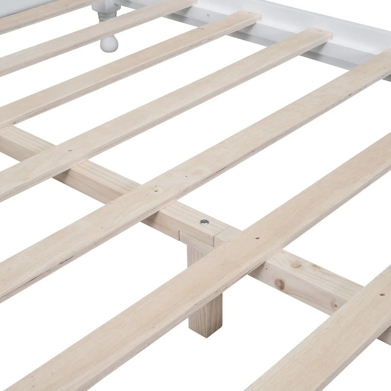 Retro Style Pine Wood Platform Bed Frame with Headboard and Footboard