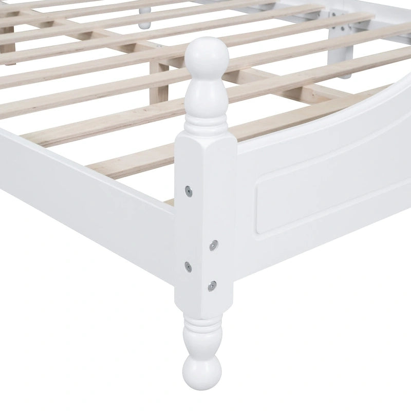 Retro Style Pine Wood Platform Bed Frame with Headboard and Footboard
