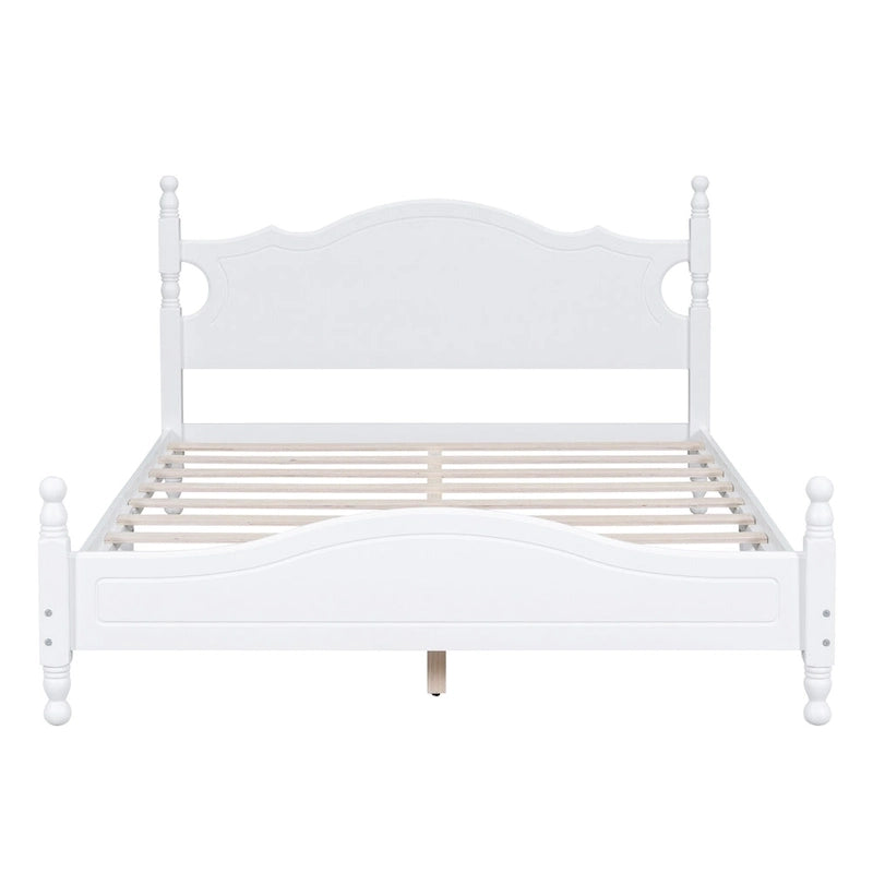 Retro Style Pine Wood Platform Bed Frame with Headboard and Footboard