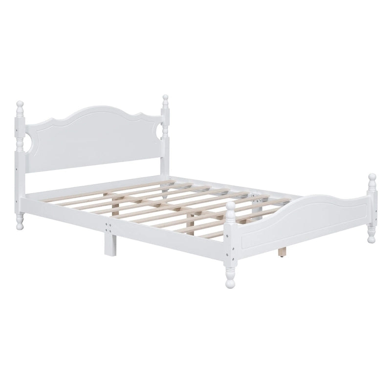 Retro Style Pine Wood Platform Bed Frame with Headboard and Footboard