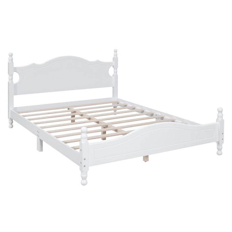 Retro Style Pine Wood Platform Bed Frame with Headboard and Footboard