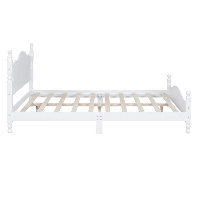 Retro Style Pine Wood Platform Bed Frame with Headboard and Footboard