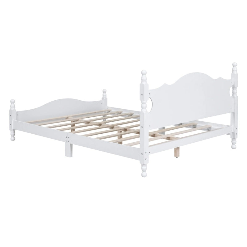 Retro Style Pine Wood Platform Bed Frame with Headboard and Footboard