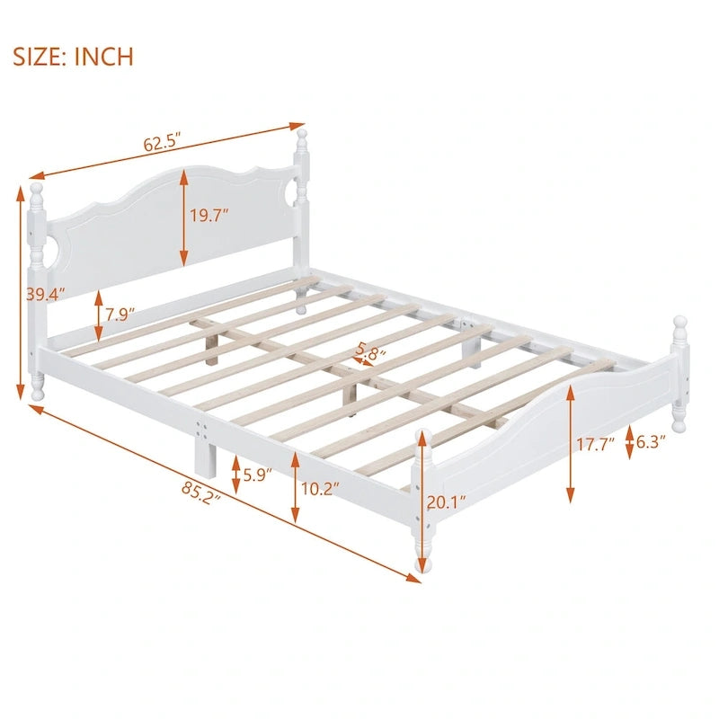 Retro Style Pine Wood Platform Bed Frame with Headboard and Footboard