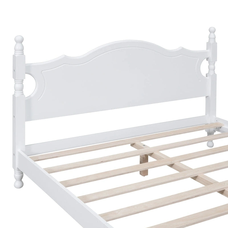 Retro Style Pine Wood Platform Bed Frame with Headboard and Footboard