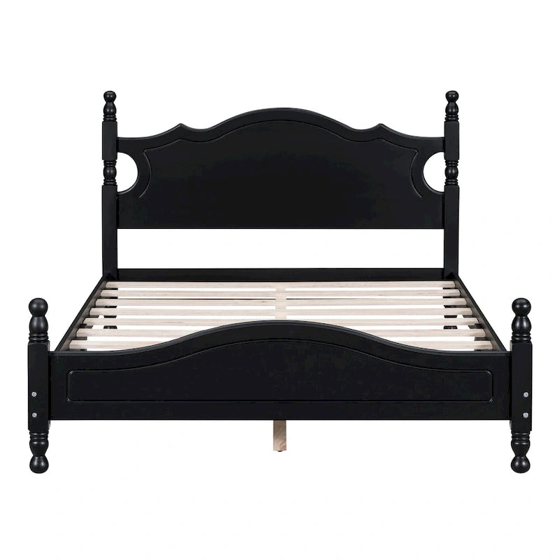 Retro Style Pine Wood Platform Bed Frame with Headboard and Footboard
