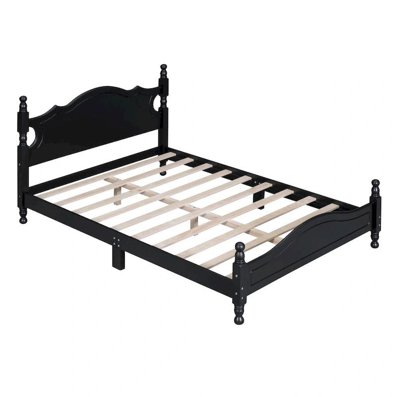 Retro Style Pine Wood Platform Bed Frame with Headboard and Footboard