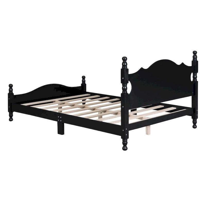 Retro Style Pine Wood Platform Bed Frame with Headboard and Footboard