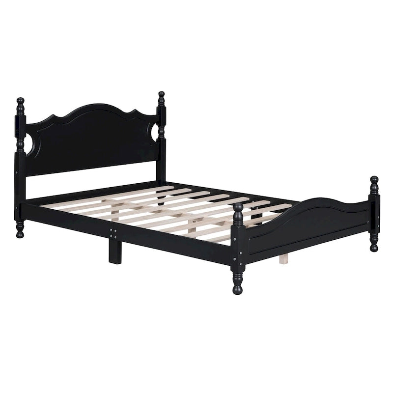 Retro Style Pine Wood Platform Bed Frame with Headboard and Footboard