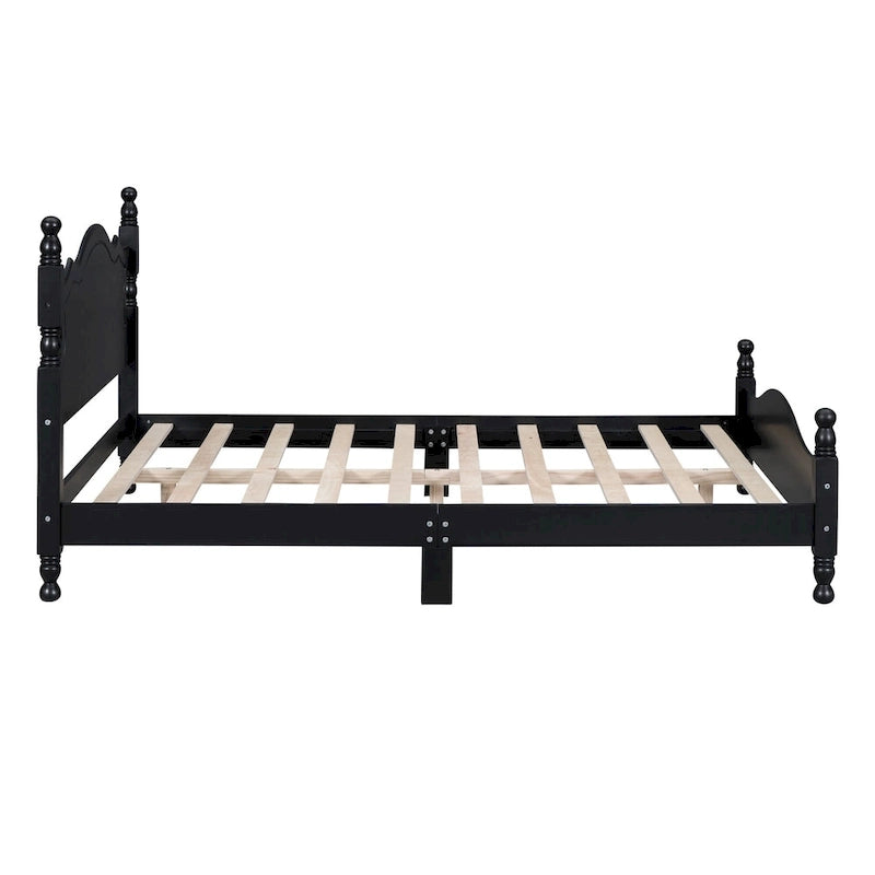 Retro Style Pine Wood Platform Bed Frame with Headboard and Footboard