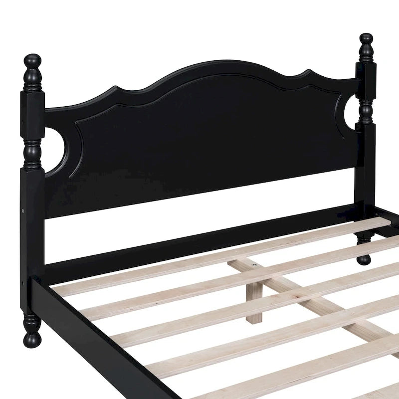 Retro Style Pine Wood Platform Bed Frame with Headboard and Footboard