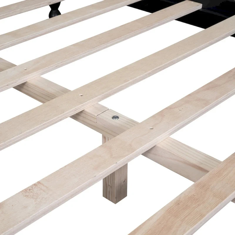 Retro Style Pine Wood Platform Bed Frame with Headboard and Footboard