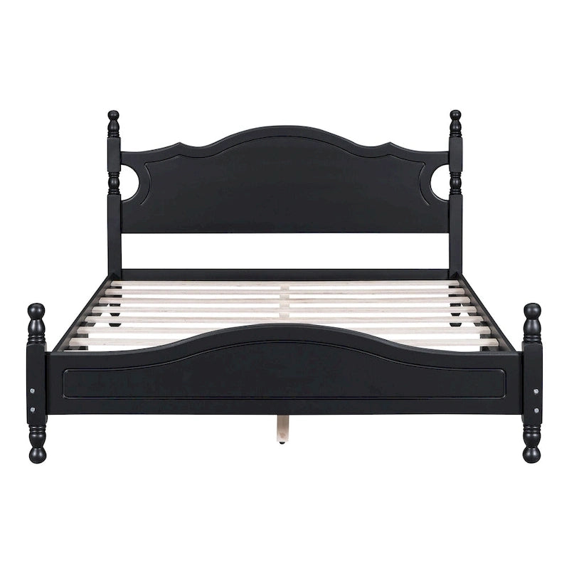 Retro Style Pine Wood Platform Bed Frame with Headboard and Footboard