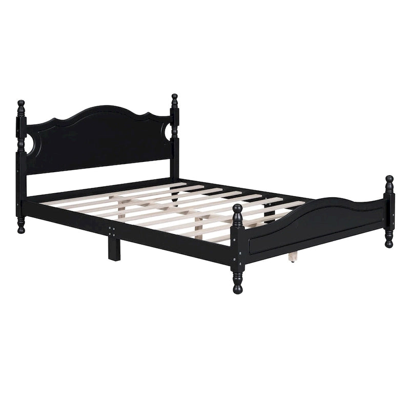 Retro Style Pine Wood Platform Bed Frame with Headboard and Footboard