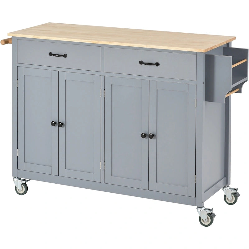 Compact Granite Top Kitchen Cart with Cabinet, Drawer and Towel Bars - Black