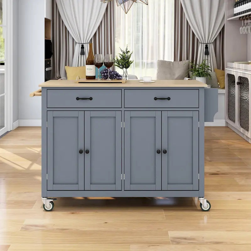 Compact Granite Top Kitchen Cart with Cabinet, Drawer and Towel Bars - Black