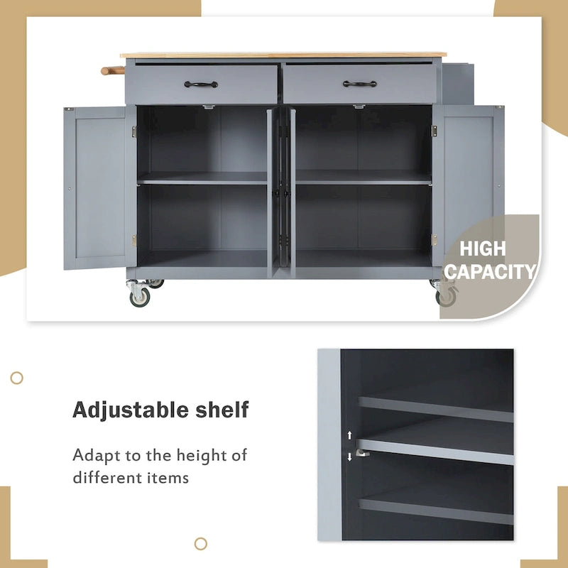 Compact Granite Top Kitchen Cart with Cabinet, Drawer and Towel Bars - Black