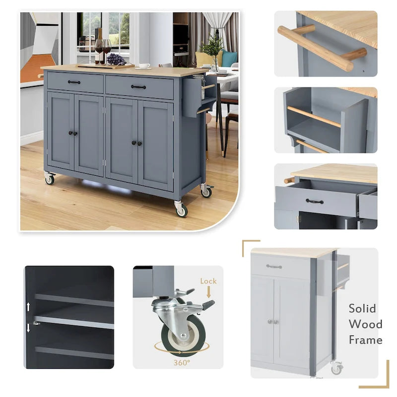 Compact Granite Top Kitchen Cart with Cabinet, Drawer and Towel Bars - Black