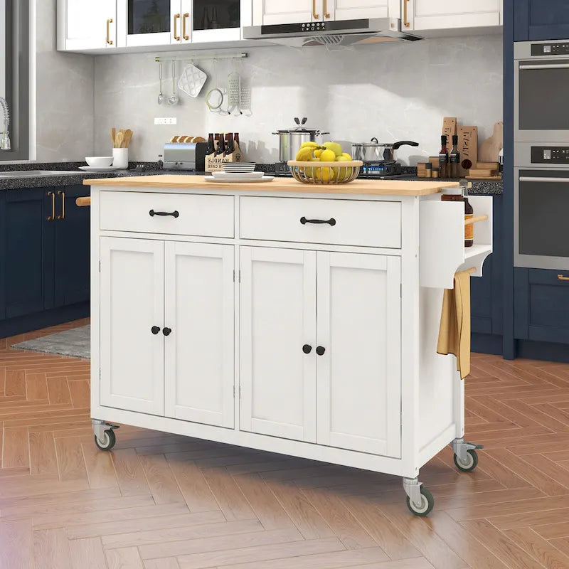 Compact Granite Top Kitchen Cart with Cabinet, Drawer and Towel Bars - Black
