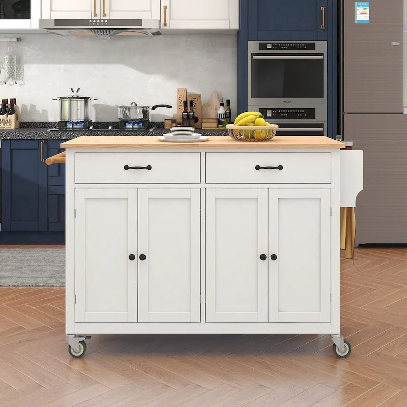 Compact Granite Top Kitchen Cart with Cabinet, Drawer and Towel Bars - Black