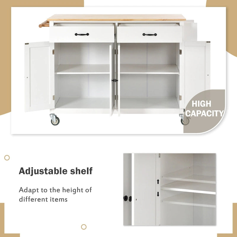 Compact Granite Top Kitchen Cart with Cabinet, Drawer and Towel Bars - Black