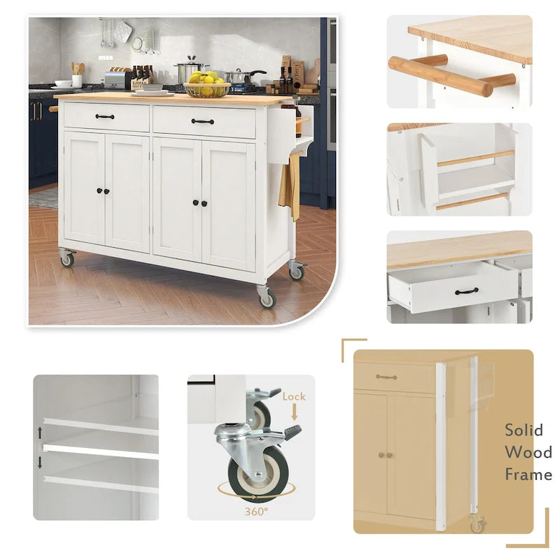 Compact Granite Top Kitchen Cart with Cabinet, Drawer and Towel Bars - Black
