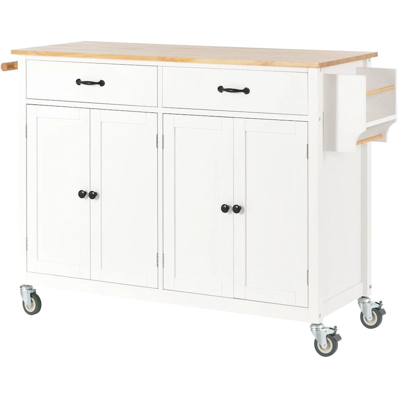 Compact Granite Top Kitchen Cart with Cabinet, Drawer and Towel Bars - Black