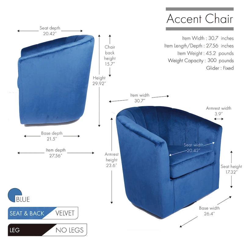 Velvet Upholstered Swivel Accent Club Chair with Detachable Cushion