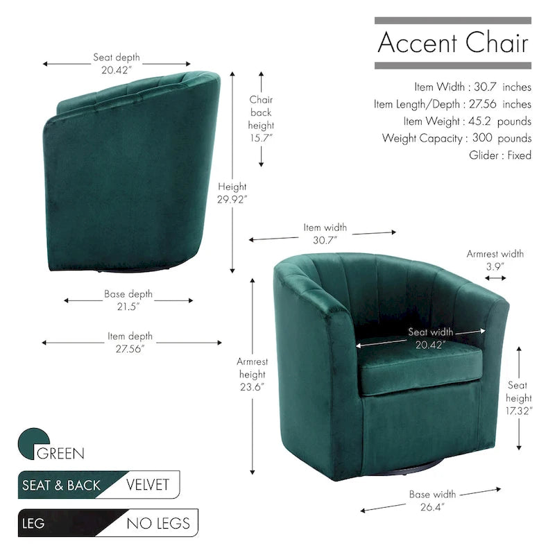 Velvet Upholstered Swivel Accent Club Chair with Detachable Cushion