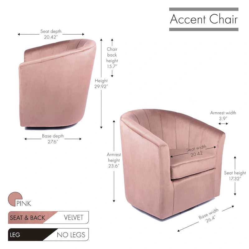 Velvet Upholstered Swivel Accent Club Chair with Detachable Cushion