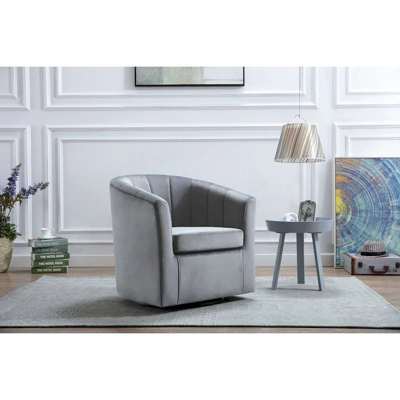 Velvet Upholstered Swivel Accent Club Chair with Detachable Cushion