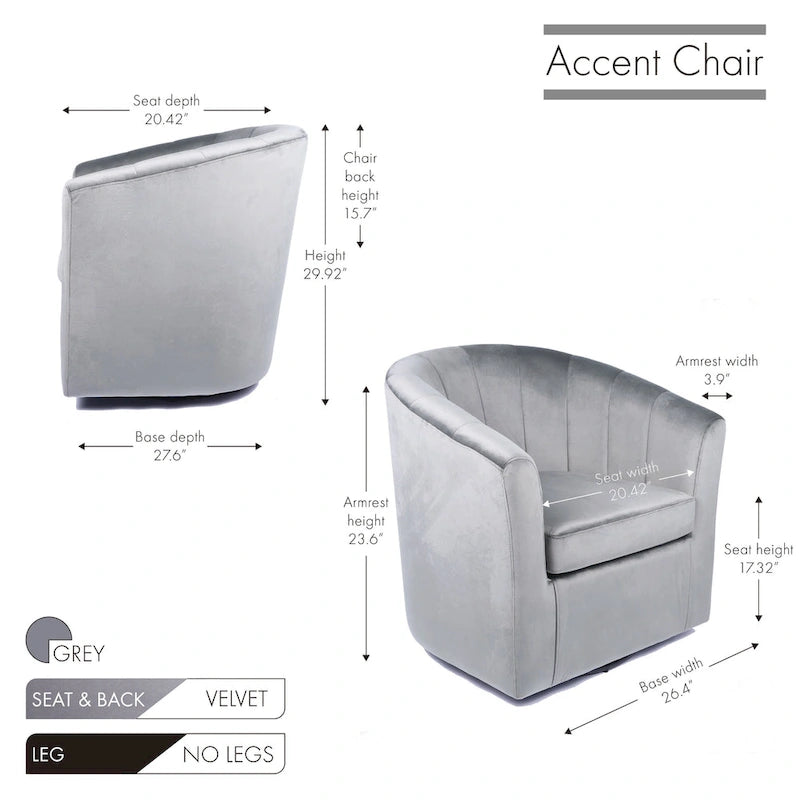 Velvet Upholstered Swivel Accent Club Chair with Detachable Cushion