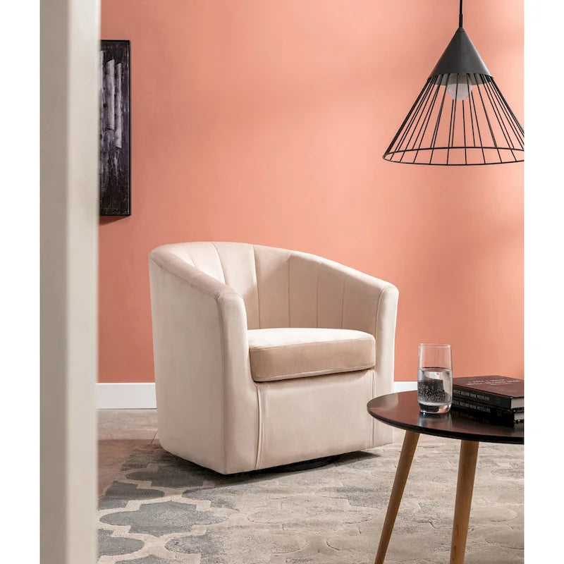 Velvet Upholstered Swivel Accent Club Chair with Detachable Cushion