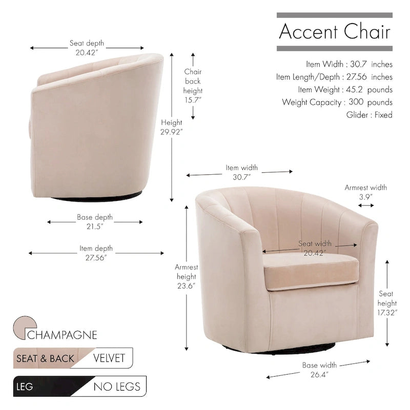 Velvet Upholstered Swivel Accent Club Chair with Detachable Cushion