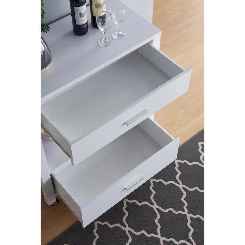 Modern 2-Drawer Serving Cart with Towel Bar and Caster Wheels - Multiple Colors